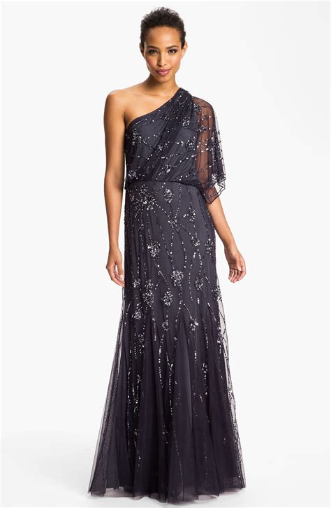 adrianna papell one shoulder beaded dress|adrianna papell strapless dresses.